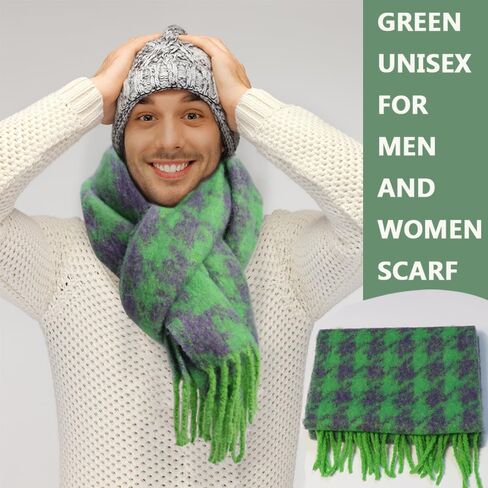 Zozojo Women's Warm Scarf, Houndstooth Cashmere Long Oversized Wrap Scarves with Fringes/Tassels, Perfect Match for any Outfits, Can Make You Stand Out in a Crowd (Green, 83x9 Inches) in Saudi Arabia