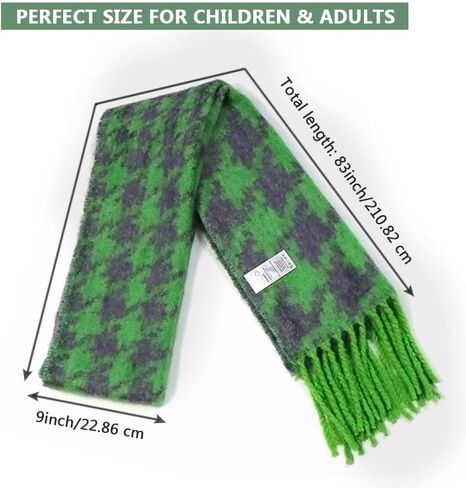 Zozojo Women's Warm Scarf, Houndstooth Cashmere Long Oversized Wrap Scarves with Fringes/Tassels, Perfect Match for any Outfits, Can Make You Stand Out in a Crowd (Green, 83x9 Inches) in Saudi Arabia