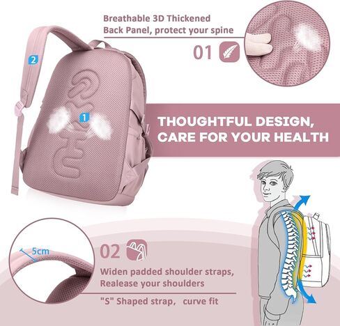 حقيبة ظهر كاجوال عصرية من MUSEVOS بلون موحد، حقيبة ظهر مدرسية مقاومة للماء للفتيات، حقيبة كتب للمراهقات للنساء، أرجواني in Kuwait