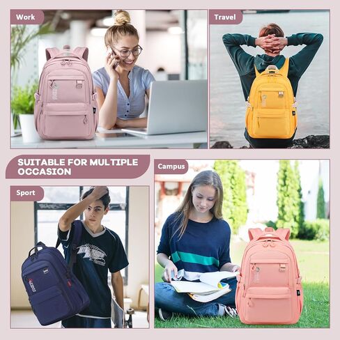 حقيبة ظهر كاجوال عصرية من MUSEVOS بلون موحد، حقيبة ظهر مدرسية مقاومة للماء للفتيات، حقيبة كتب للمراهقات للنساء، أرجواني in Kuwait