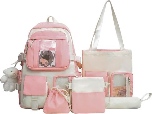 HORHREAR Kawaii Backpack 5Pcs Set for School, Cute Clear Backpack Preppy with Aesthetics Pendant for Girls Boys Primary Bag in Saudi Arabia