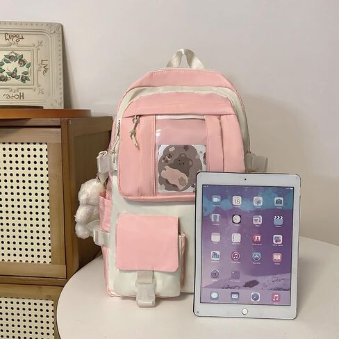 HORHREAR Kawaii Backpack 5Pcs Set for School, Cute Clear Backpack Preppy with Aesthetics Pendant for Girls Boys Primary Bag in Saudi Arabia