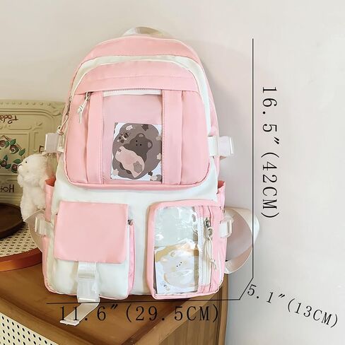 HORHREAR Kawaii Backpack 5Pcs Set for School, Cute Clear Backpack Preppy with Aesthetics Pendant for Girls Boys Primary Bag in Saudi Arabia