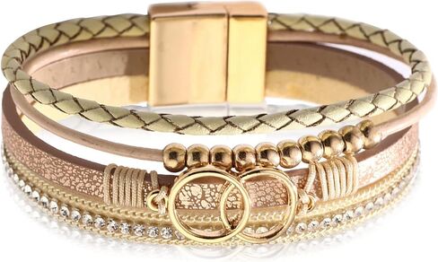 YANCHUN Boho Leather Wrap Bracelet for Women Infinity Beaded Bracelets with Clasp Stackable Leather Cuff Bangle Bracelet in Saudi Arabia