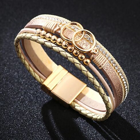 YANCHUN Boho Leather Wrap Bracelet for Women Infinity Beaded Bracelets with Clasp Stackable Leather Cuff Bangle Bracelet in Saudi Arabia