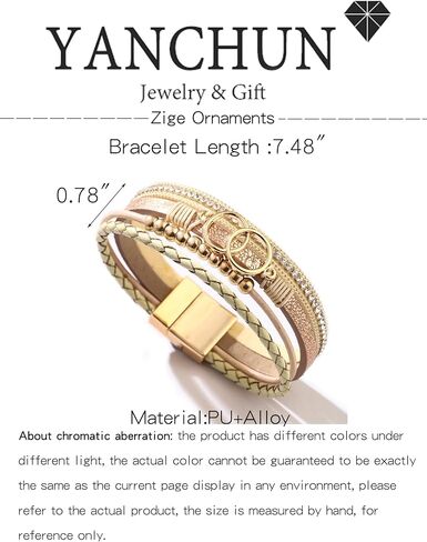 YANCHUN Boho Leather Wrap Bracelet for Women Infinity Beaded Bracelets with Clasp Stackable Leather Cuff Bangle Bracelet in Saudi Arabia