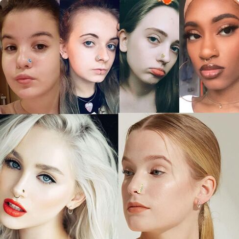 SENNI 24PCS 14K 20G Nose Rings Stud L -Shape Bone Screw Shaped Nose Ring 316L Surgical Steel Nose Piercings CZ Flowers Butterfly Body Piercing Jewelry For Women Men in Kuwait