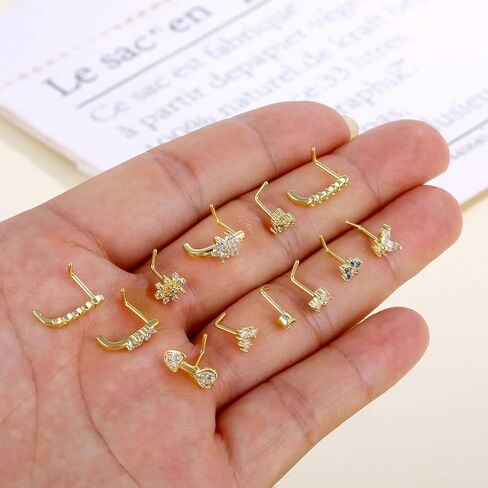 SENNI 24PCS 14K 20G Nose Rings Stud L -Shape Bone Screw Shaped Nose Ring 316L Surgical Steel Nose Piercings CZ Flowers Butterfly Body Piercing Jewelry For Women Men in Kuwait