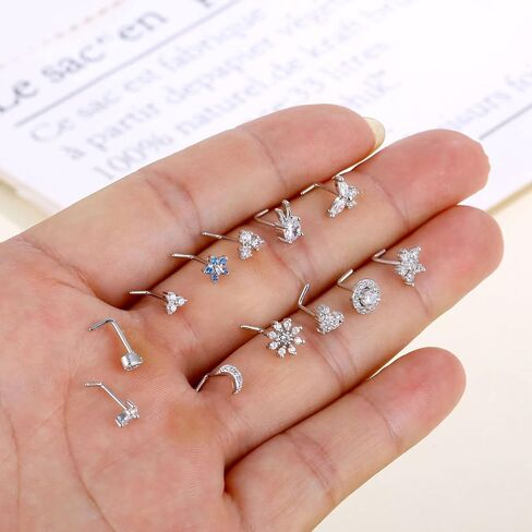 SENNI 24PCS 14K 20G Nose Rings Stud L -Shape Bone Screw Shaped Nose Ring 316L Surgical Steel Nose Piercings CZ Flowers Butterfly Body Piercing Jewelry For Women Men in Kuwait