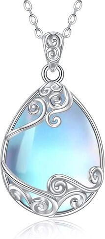 YAFEINI 925 Sterling Silver Moonstone Filigree Teardrop Necklace Earrings Set Jewelry for Women Girls in Saudi Arabia