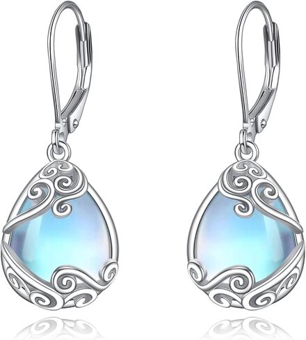 YAFEINI 925 Sterling Silver Moonstone Filigree Teardrop Necklace Earrings Set Jewelry for Women Girls in Saudi Arabia