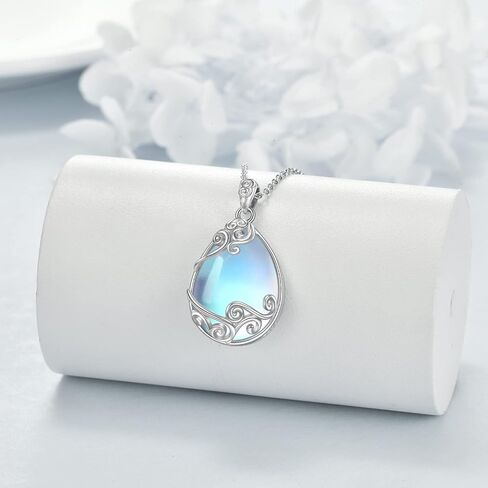 YAFEINI 925 Sterling Silver Moonstone Filigree Teardrop Necklace Earrings Set Jewelry for Women Girls in Saudi Arabia