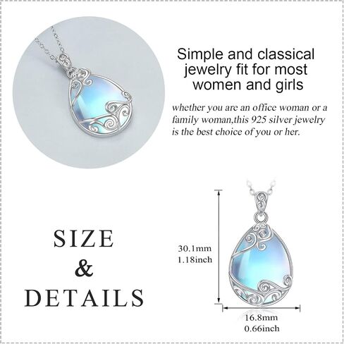 YAFEINI 925 Sterling Silver Moonstone Filigree Teardrop Necklace Earrings Set Jewelry for Women Girls in Saudi Arabia