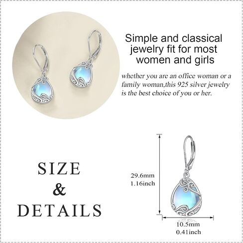 YAFEINI 925 Sterling Silver Moonstone Filigree Teardrop Necklace Earrings Set Jewelry for Women Girls in Saudi Arabia