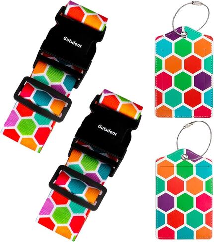 Gutsdoor 2 Pack Adjustable Luggage Straps with 2 Pack Luggage Tags for Suitcase, Carry On Bag, Travel Bag Accessories in Kuwait