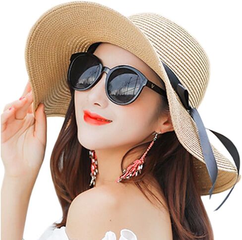 Itopfox Women's Big Brim Sun Hat Floppy Foldable Bowknot Straw Hat Summer Beach Hat in Kuwait