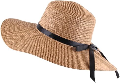 Itopfox Women's Big Brim Sun Hat Floppy Foldable Bowknot Straw Hat Summer Beach Hat in Kuwait