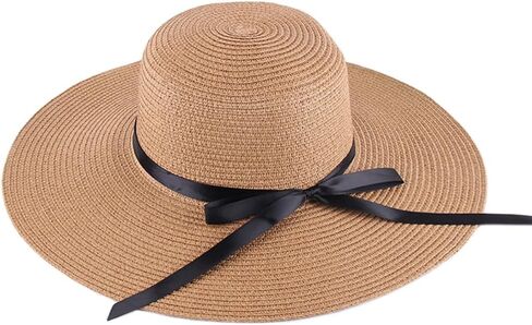 Itopfox Women's Big Brim Sun Hat Floppy Foldable Bowknot Straw Hat Summer Beach Hat in Kuwait