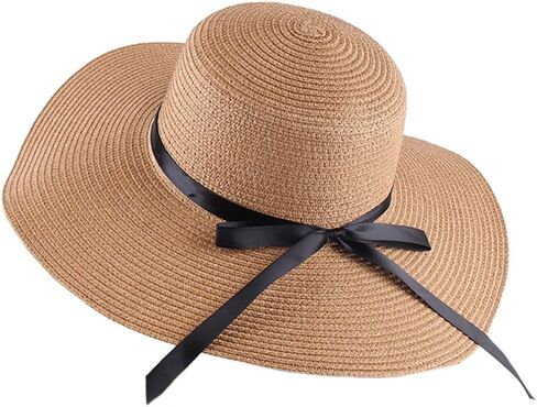 Itopfox Women's Big Brim Sun Hat Floppy Foldable Bowknot Straw Hat Summer Beach Hat in Kuwait