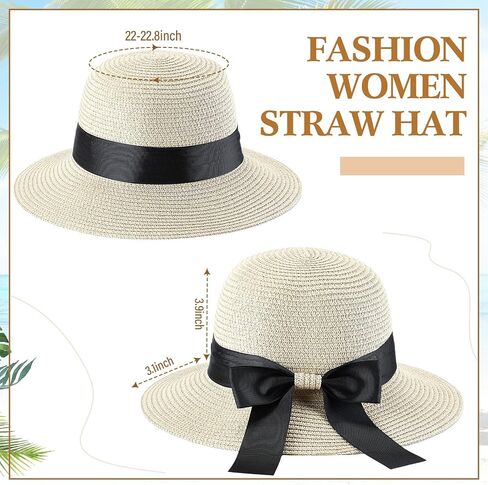 Pasimy 12 Pcs Women Straw Sun Hats with Bowknot Panama Wide Brim Roll up Hat for Women Girls Foldable Floppy Hat Summer Cap for Beach Travel Outdoor Pool Multicolor in Saudi Arabia