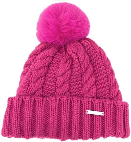 Michael Michael Kors Women's Cable Knit Teddy Fleece Faux Fur Pom Pom Beanie Hat in Saudi Arabia