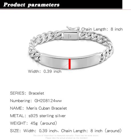 H&Beautimer 925 Sterling Silver Bracelet 10/12MM Cuban Chain Bracelet Fine Jewelry Men Teen Sterling Silver Brand Chain Bracelet 7,7.5,8,8.5,9,9.5,10'' Birthday Gift in Saudi Arabia