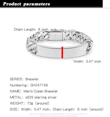 H&Beautimer 925 Sterling Silver Bracelet 10/12MM Cuban Chain Bracelet Fine Jewelry Men Teen Sterling Silver Brand Chain Bracelet 7,7.5,8,8.5,9,9.5,10'' Birthday Gift in Saudi Arabia