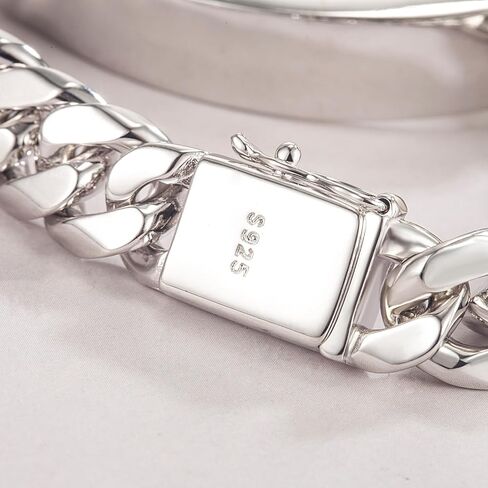H&Beautimer 925 Sterling Silver Bracelet 10/12MM Cuban Chain Bracelet Fine Jewelry Men Teen Sterling Silver Brand Chain Bracelet 7,7.5,8,8.5,9,9.5,10'' Birthday Gift in Saudi Arabia