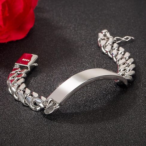 H&Beautimer 925 Sterling Silver Bracelet 10/12MM Cuban Chain Bracelet Fine Jewelry Men Teen Sterling Silver Brand Chain Bracelet 7,7.5,8,8.5,9,9.5,10'' Birthday Gift in Saudi Arabia