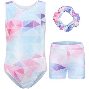 Gymnastics Leotard for Girls Sleeve Dance Clothing Biketard Unitard Fitness Outfit Activewear Bodysuit with Shorts