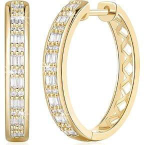 NICRET Gold Hoop Earrings 14K Gold Huggie Hoop Earring Gleaming Earrings With CZ Thick Hoops 24.3 * 4mm
