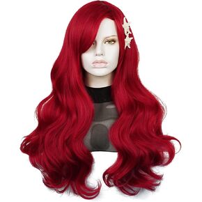 QACCF طويل مجعد Pelucas أحمر متموج أزياء الهالوين متعة المرأة تأثيري شعر مستعار واقعي (الكبار) in Kuwait