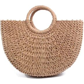 حقيبة يد نسائية من القش، حقيبة يد كبيرة منسوجة يدويًا على الشاطئ من القش، حقيبة هوبو صيفية للشاطئ، محفظة من القش in Kuwait