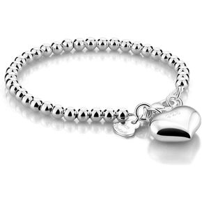 HJ.JEWELRY 925 Sterling Silver Love Heart Charm Bracelet Birthday Gifts for Women Teen Girls