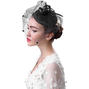 Fascinator Hat Cap Feather Veil Party Hat Banquet Mesh Hat Net Flower Hat with Clip for Women Yarn Retro Wedding Bride Hat