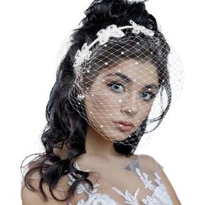Formery Butterfly Wedding Birdcage Veil White Rhinestone 1920s Fascinators Mesh Lace Veil Cocktail Tea Party Crystals Bridal Netting Face Veil Gatsby Flapper Headpiece for Women in Saudi Arabia