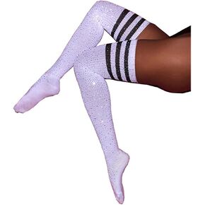 Jerany Rhinestone Over Knee Stockings Warm Cotton Thigh-High Socks Cheerleader Socks for Women and Girls