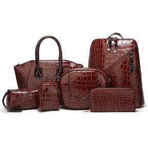 6pcs Set Vintage Backpack Purse for Women Travel Daypack Handbag and Purse Large Tote Shoulder Bags Leather Satchel Bag in Kuwait