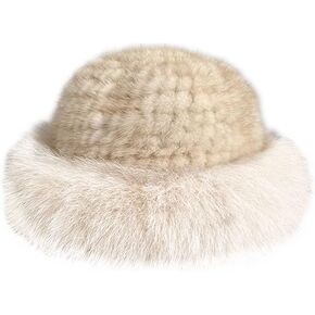 Gegefur Women's Winter Russian Fur Hat Warm Knitted Mink Fluffy Furry Hat Outdoor Knit Bowler Hats for Women in Kuwait