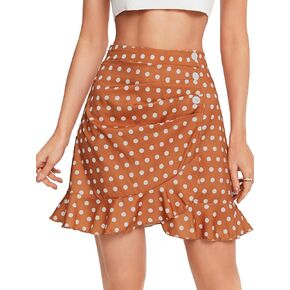 LYANER Women's High Waist Wrap Front Dot Print Ruffle Hem Casual Mini Short Skirt in Saudi Arabia