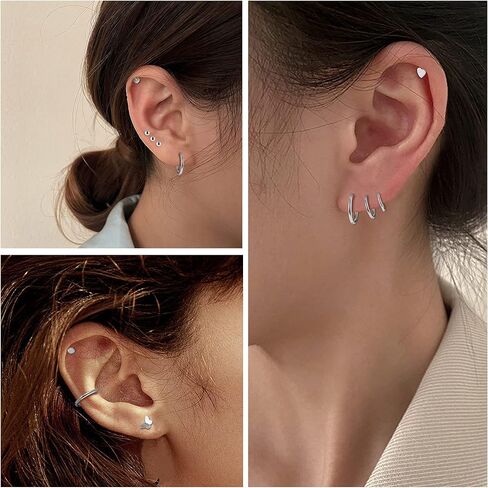 Finrezio 32PCS Cartilage Earrings Stud for Women Men Stainless Steel Cartilage Stud Hoop Tragus Earring CZ Butterfly Evil Eye Cartilage Piercing Jewelry Hypoallergenic Helix Daith Tragus Conch Piercing Jewelry in Kuwait