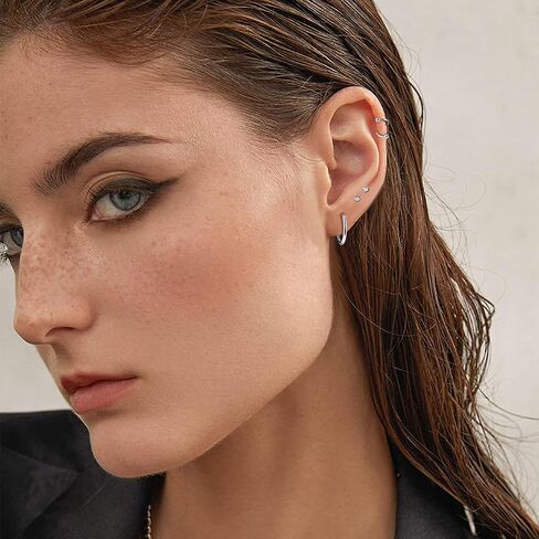 Finrezio 32PCS Cartilage Earrings Stud for Women Men Stainless Steel Cartilage Stud Hoop Tragus Earring CZ Butterfly Evil Eye Cartilage Piercing Jewelry Hypoallergenic Helix Daith Tragus Conch Piercing Jewelry in Kuwait