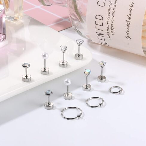 Finrezio 32PCS Cartilage Earrings Stud for Women Men Stainless Steel Cartilage Stud Hoop Tragus Earring CZ Butterfly Evil Eye Cartilage Piercing Jewelry Hypoallergenic Helix Daith Tragus Conch Piercing Jewelry in Kuwait