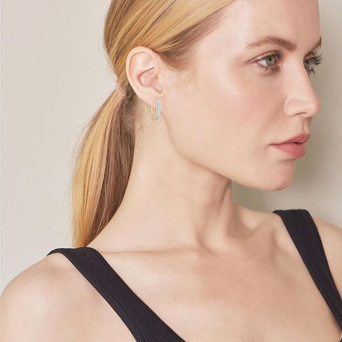 مجموعة La4ve Diamonds 1/2 قيراط من الماس، مطلية بالذهب الأصفر فوق مجموعة من الفضة الإسترلينية أقراط دائرية بمفصلات (J-K، I2) مجوهرات راقية للنساء والفتيات | يتضمن صندوق الهدايا in Saudi Arabia
