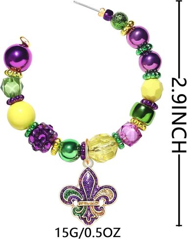 Mardi Gras Earrings for Women Glitter Gemstone Mardi Gras Hoop Earrings Carnival Parade Corwn Earrings Fleur De Lis Beaded Drop Earrings Mardi Gras Carnival Holiday Jewelry Gifts in Kuwait