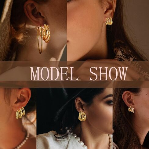 Sroyte 9 pairs Gold Hoop Earrings for Women, Large Medium small 14K Gold plated Hoop Earrings Set For Women Hypoallergenic Lightweight Chunky Open Hoops Jewelry for Gift trendy Brass hoop earriings in Kuwait