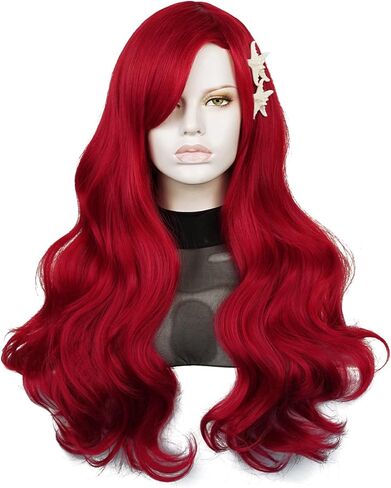 QACCF طويل مجعد Pelucas أحمر متموج أزياء الهالوين متعة المرأة تأثيري شعر مستعار واقعي (الكبار) in Kuwait