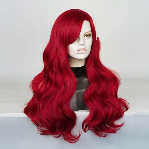 QACCF طويل مجعد Pelucas أحمر متموج أزياء الهالوين متعة المرأة تأثيري شعر مستعار واقعي (الكبار) in Kuwait