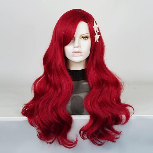 QACCF طويل مجعد Pelucas أحمر متموج أزياء الهالوين متعة المرأة تأثيري شعر مستعار واقعي (الكبار) in Kuwait