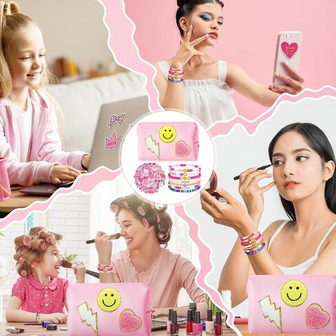 مجموعة حقائب مكياج مربعة من جيسيري 58 قطعة من حقيبة مستحضرات التجميل التجميلية Preppy حقيبة مستحضرات التجميل للسفر وحقيبة أدوات الزينة 7 قطع من أساور Heishi Surfer مع 50 قطعة من ملصقات Preppy اللطيفة للنساء والفتيات المراهقات هدية (أزرق) in Saudi Arabia